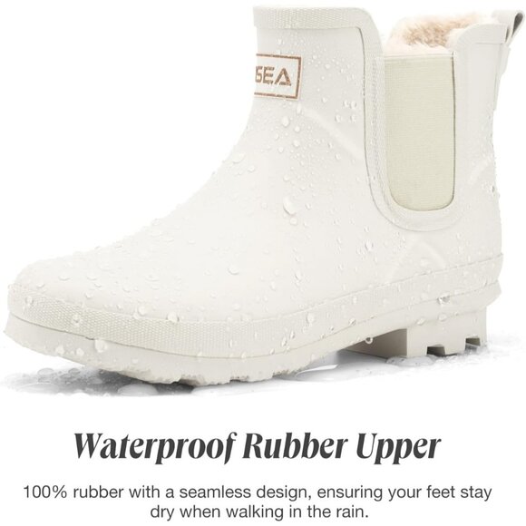 ⚡Women's White Pull On Plush Rain Ankle Snow Boots Waterproof Chelsea Rubber - Picture 4 of 6